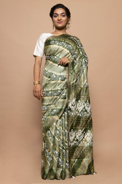 Tussar Batik Printed Green Saree