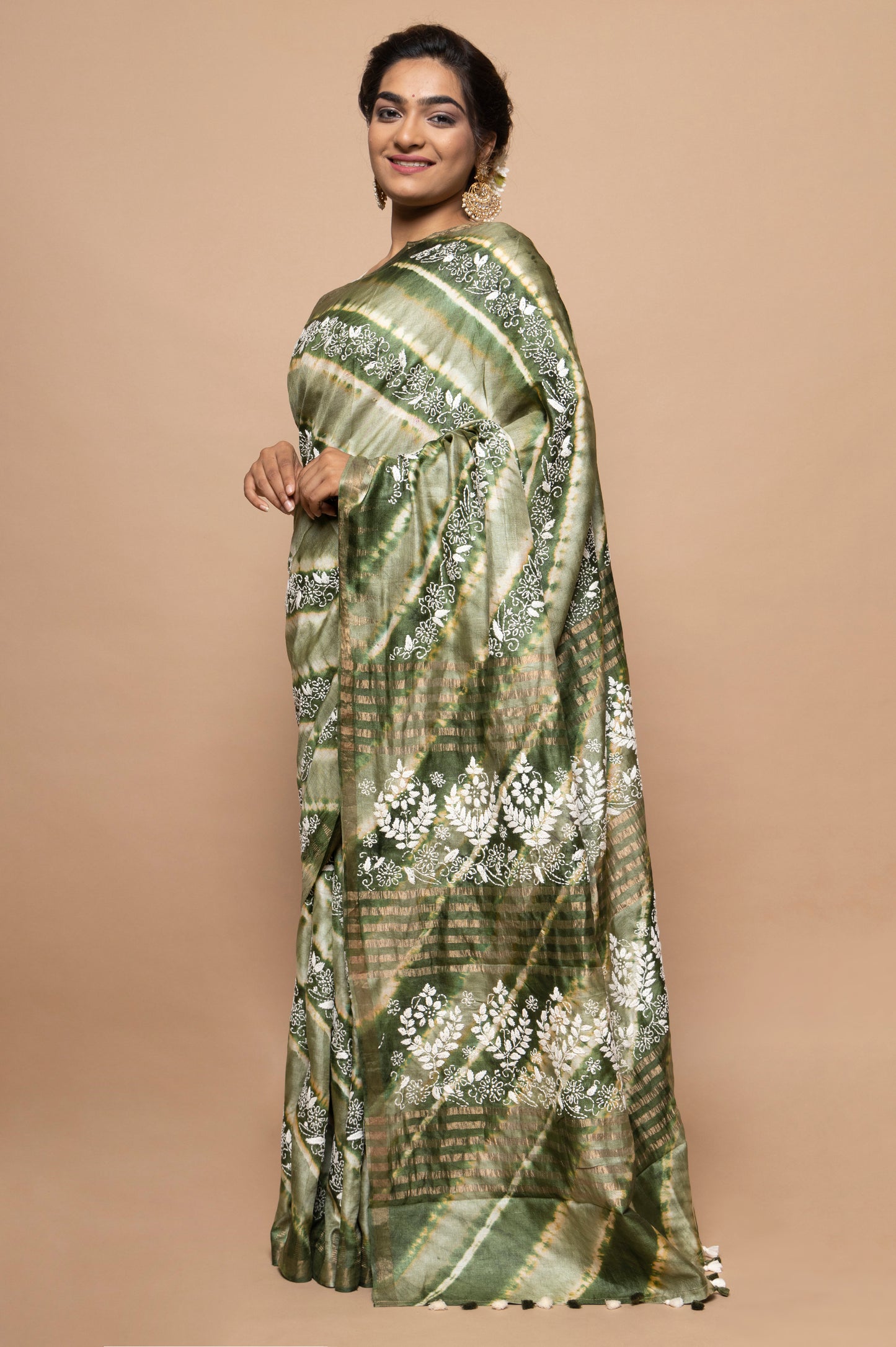 Tussar Batik Printed Green Saree