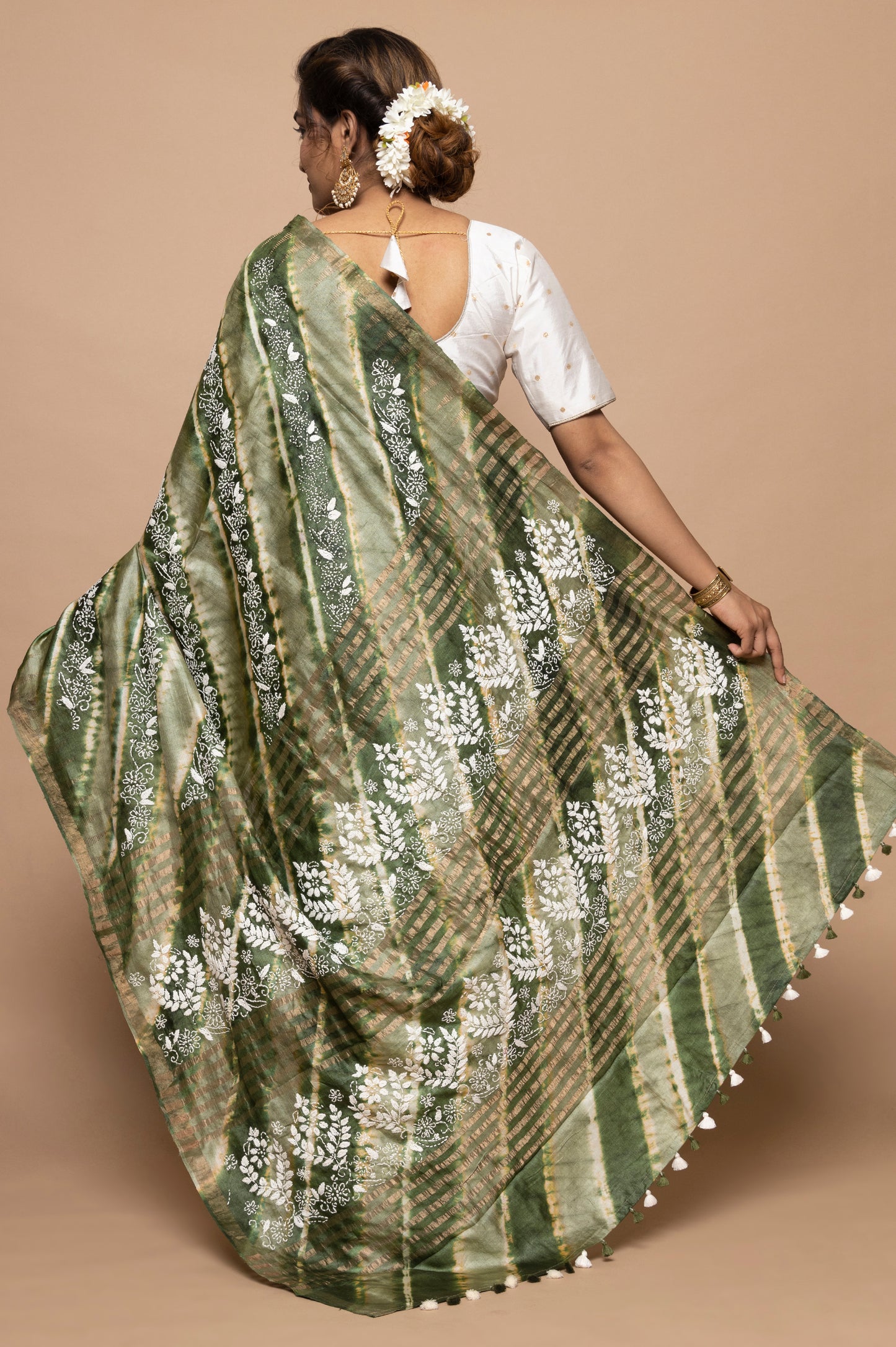 Tussar Batik Printed Green Saree