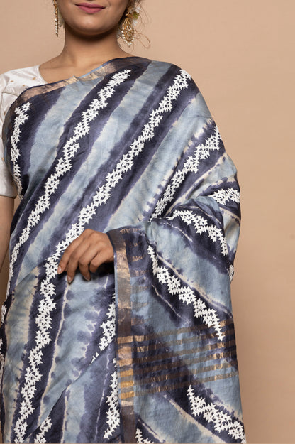 Tussar Batik Printed Grey Saree