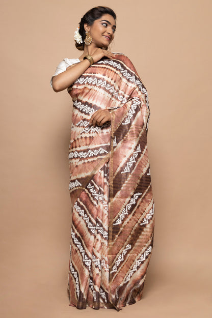 Tussar Batik Printed Brown Saree