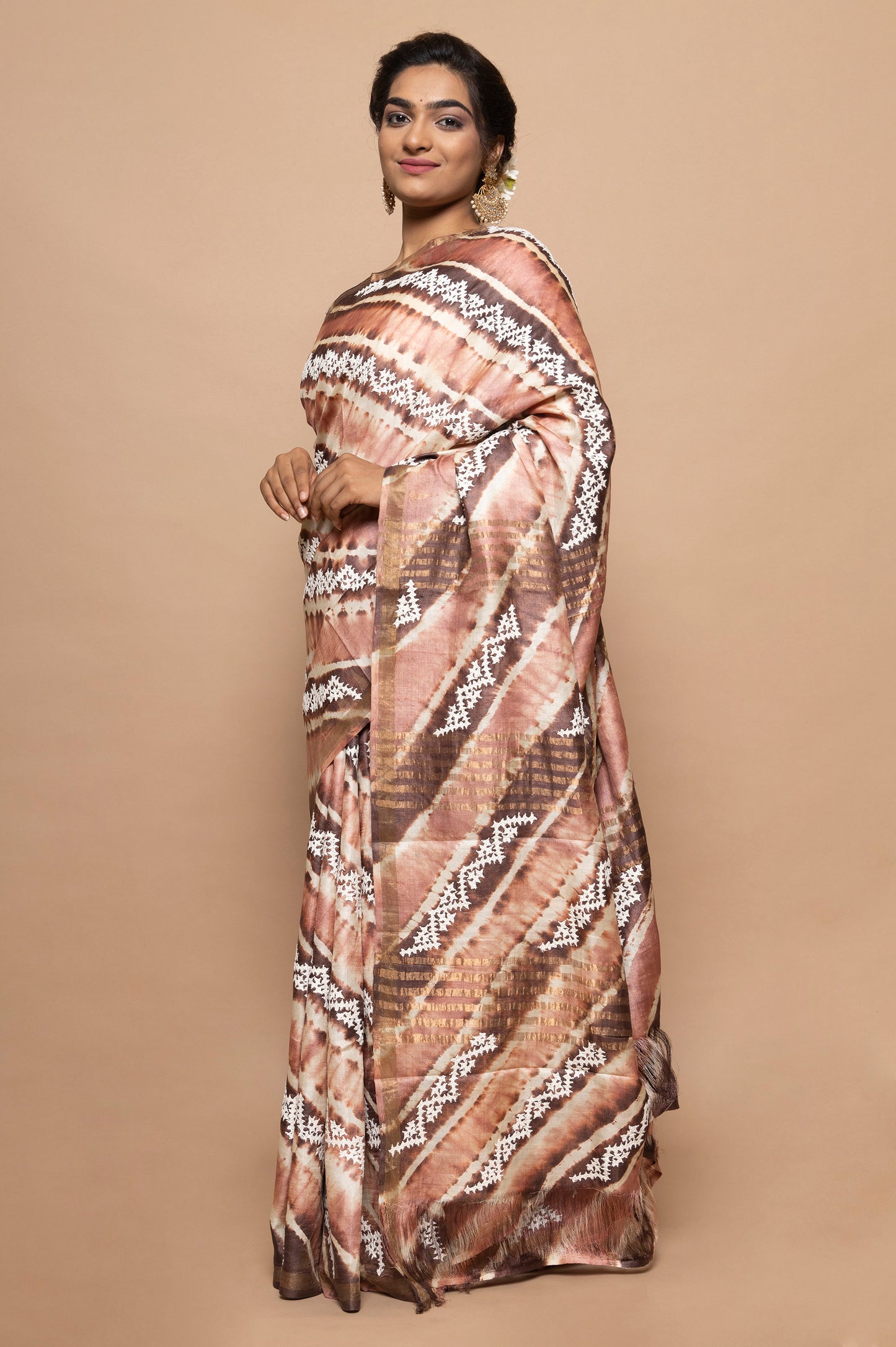 Tussar Batik Printed Brown Saree