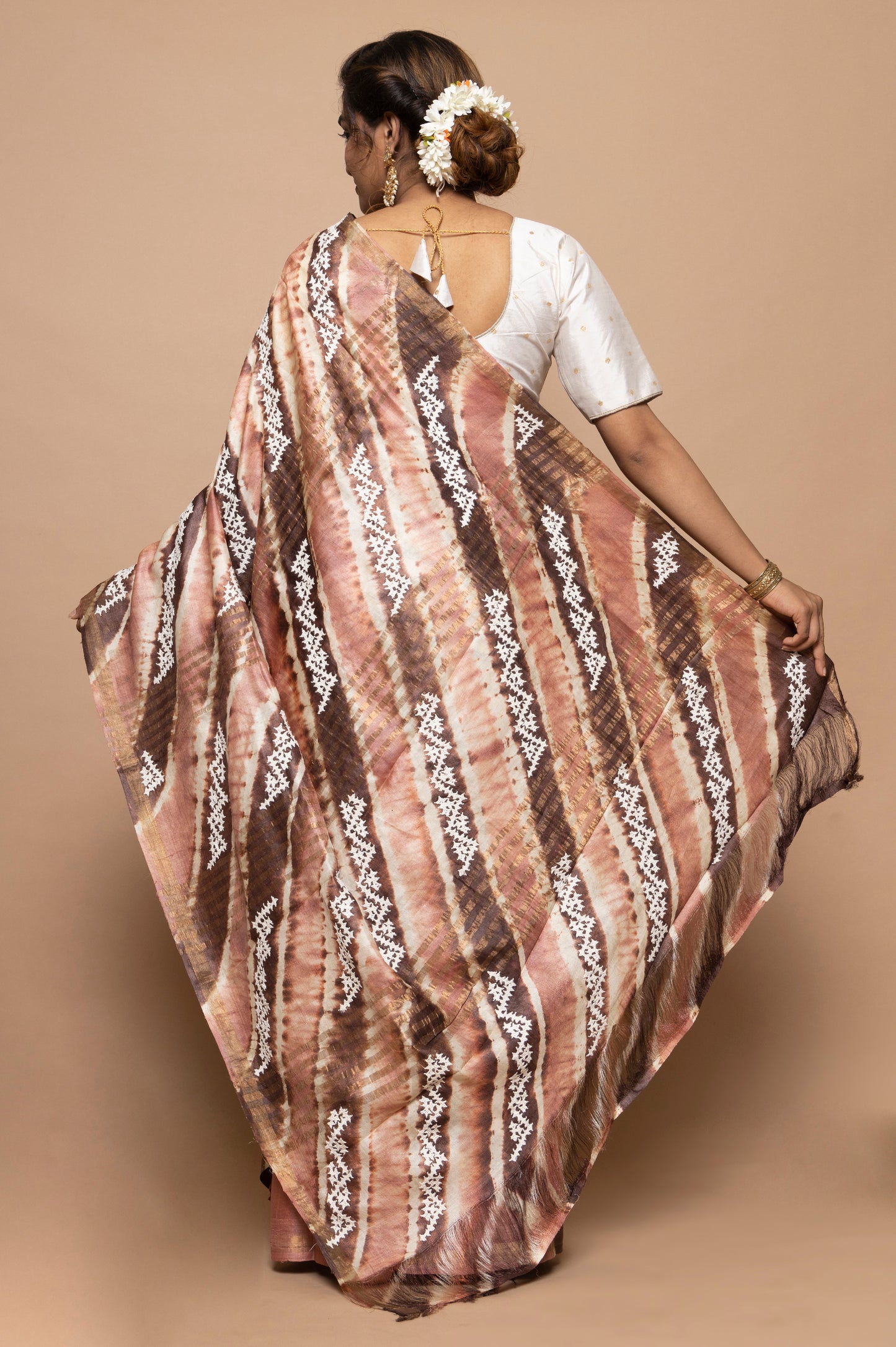 Tussar Batik Printed Brown Saree