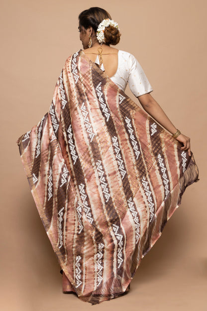 Tussar Batik Printed Brown Saree