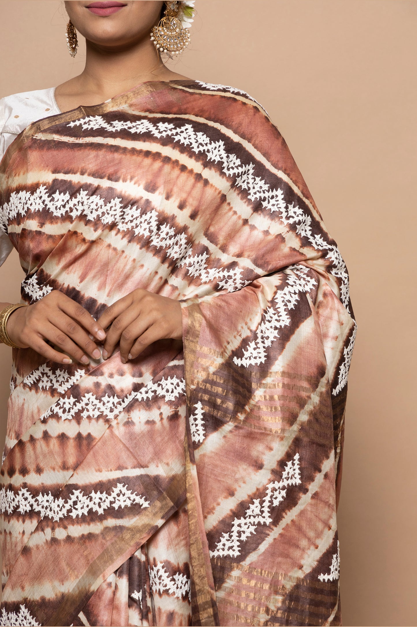 Tussar Batik Printed Brown Saree