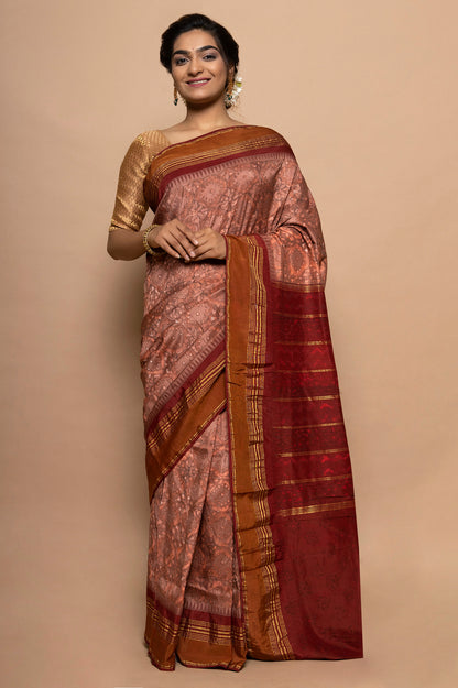 Bangalore Silk Kadiyal Printed Orange Saree