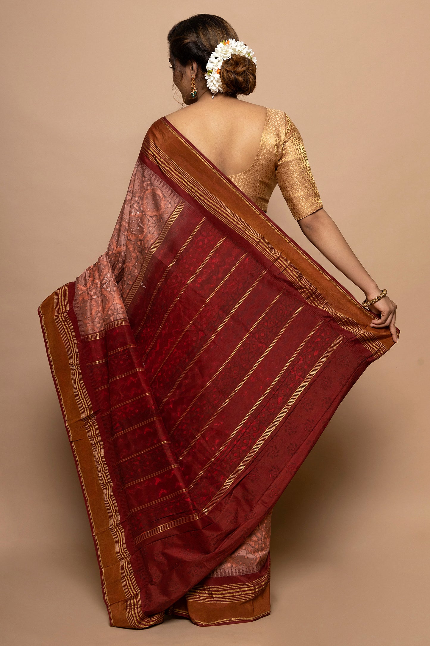 Bangalore Silk Kadiyal Printed Orange Saree