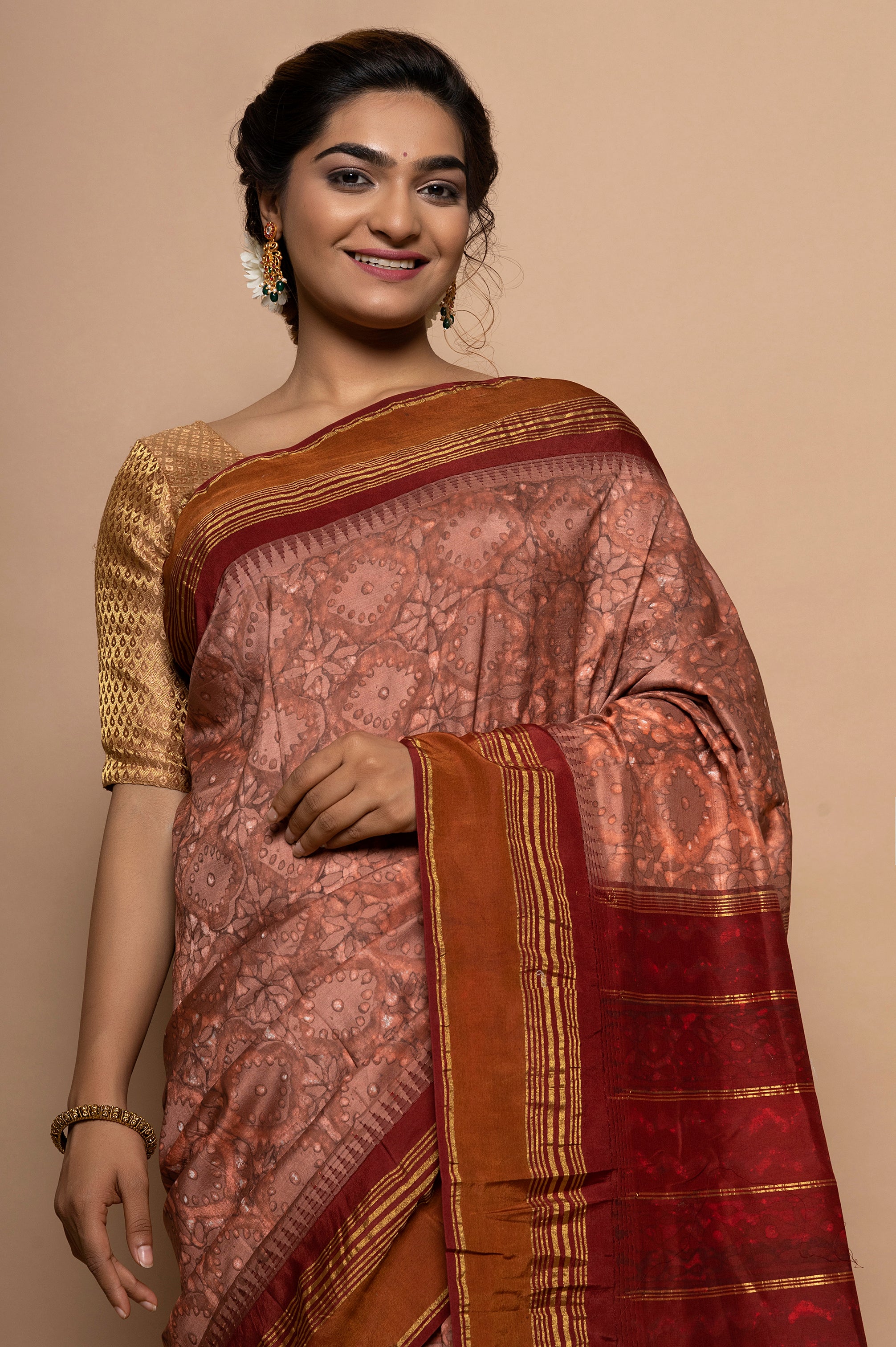 Bangalore Silk Kadiyal Printed Orange Saree