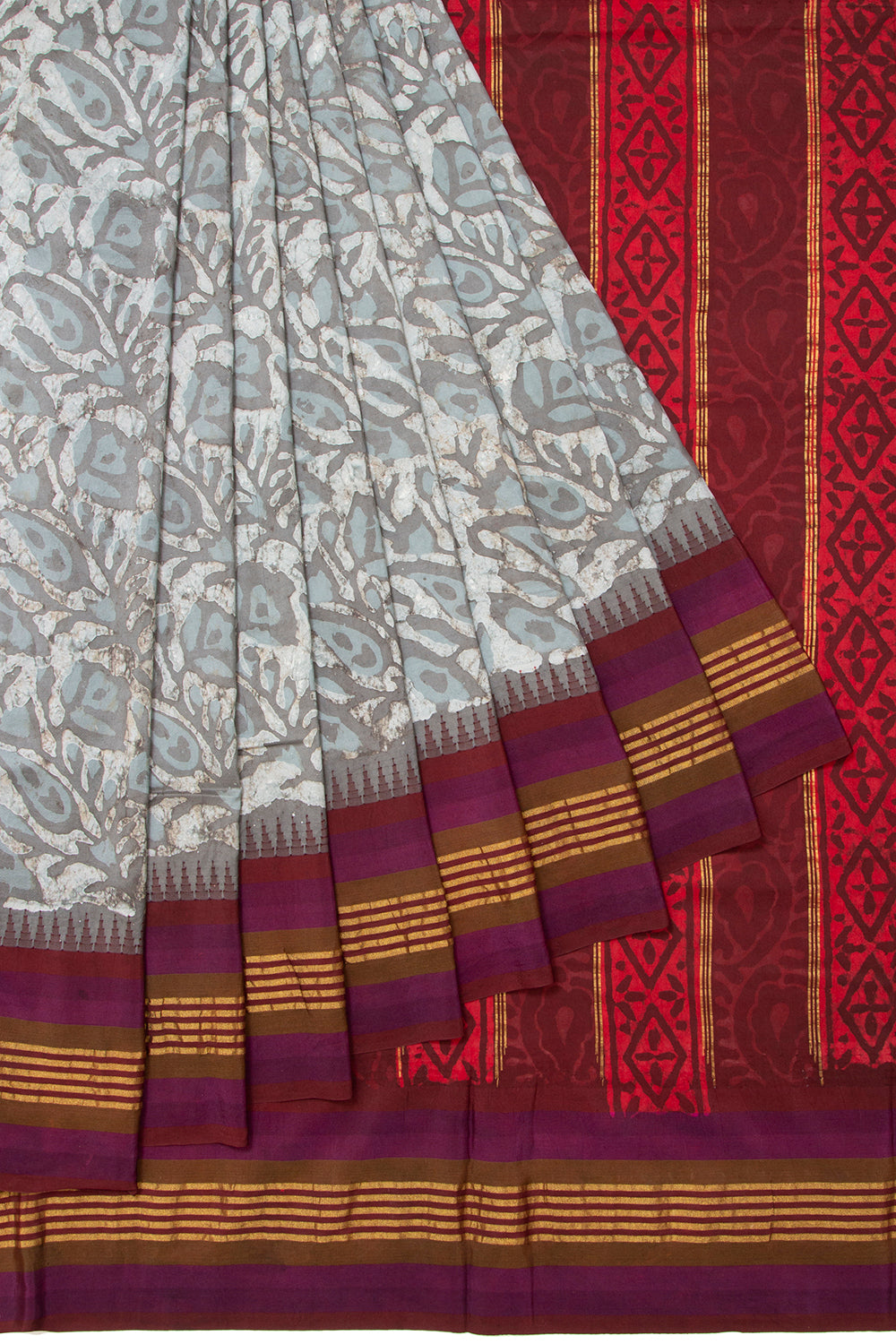 Bangalore Silk Kadiyal Printed Grey Saree