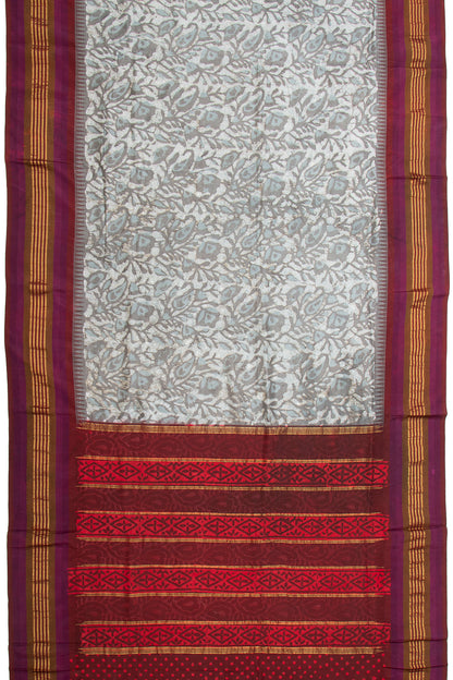 Bangalore Silk Kadiyal Printed Grey Saree