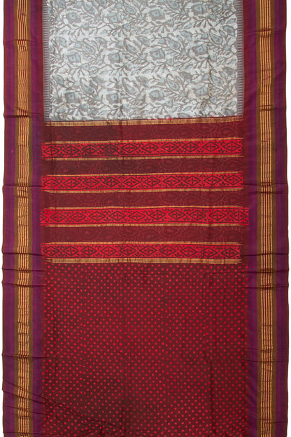 Bangalore Silk Kadiyal Printed Grey Saree