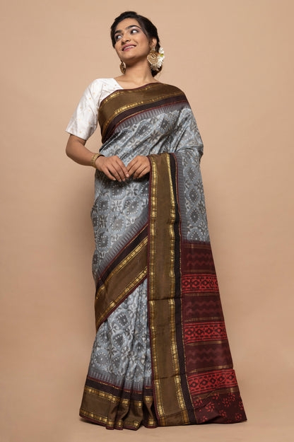 Bangalore Silk Kadiyal Printed Grey Saree