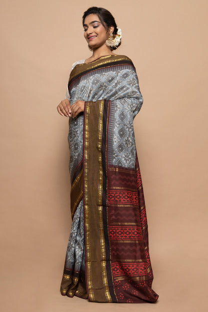 Bangalore Silk Kadiyal Printed Grey Saree