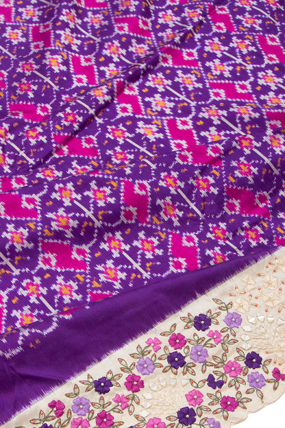 Pochampally Silk Ikat Purple Saree With Embroidery Scallop Border