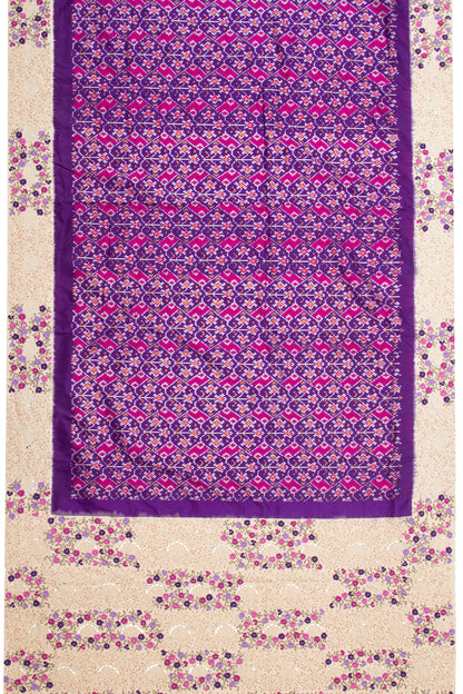 Pochampally Silk Ikat Purple Saree With Embroidery Scallop Border