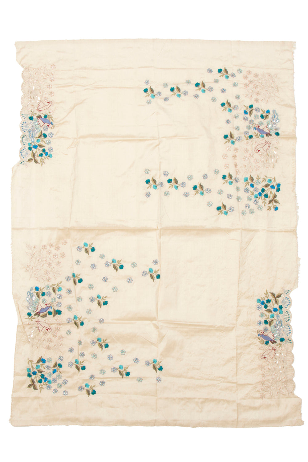 Pochampally Silk Ikat Blue Saree With Embroidery Scallop Border