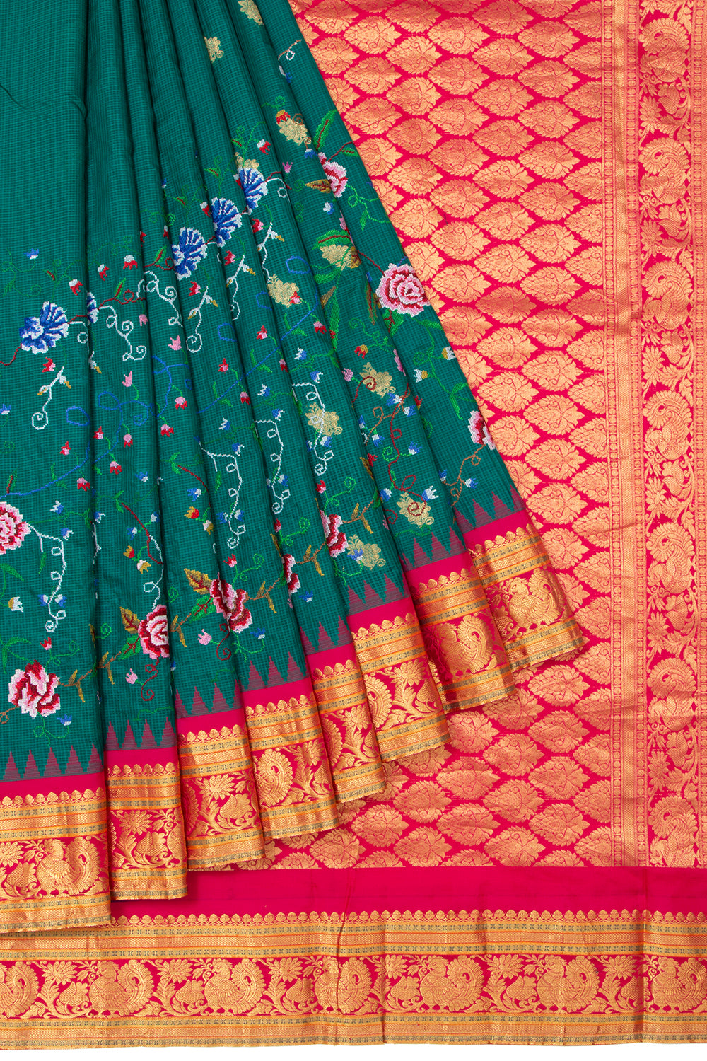 Kota Soft Silk Embroidery Teal Green Saree