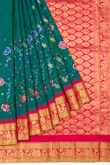 Kota Soft Silk Embroidery Teal Green Saree