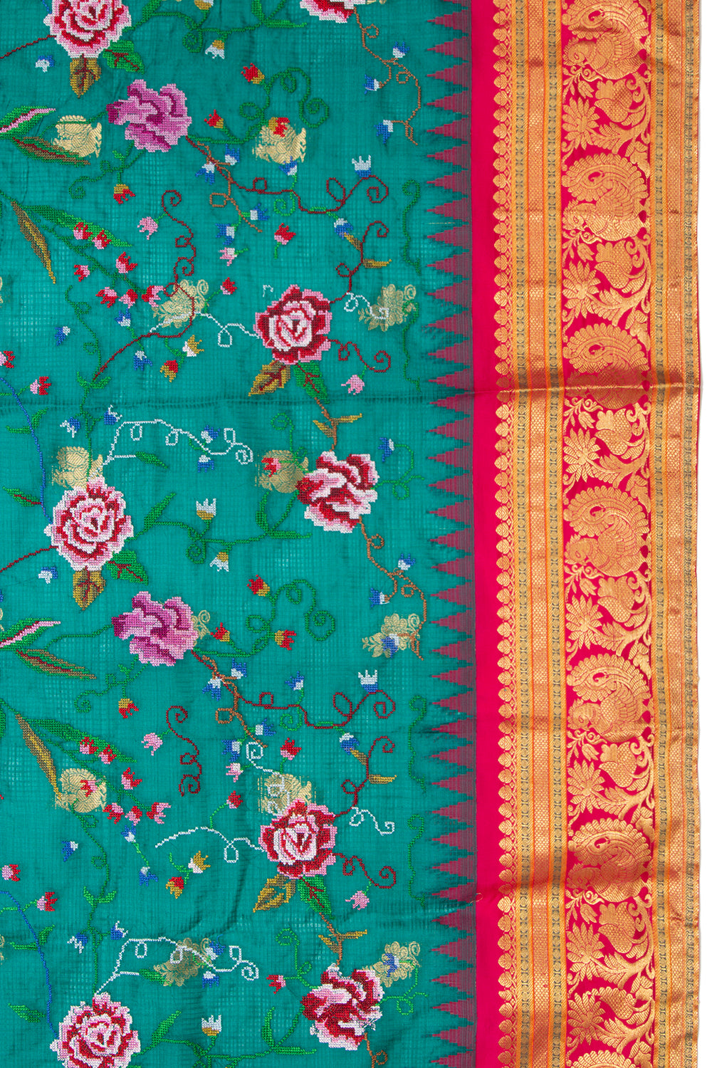 Kota Soft Silk Embroidery Teal Green Saree