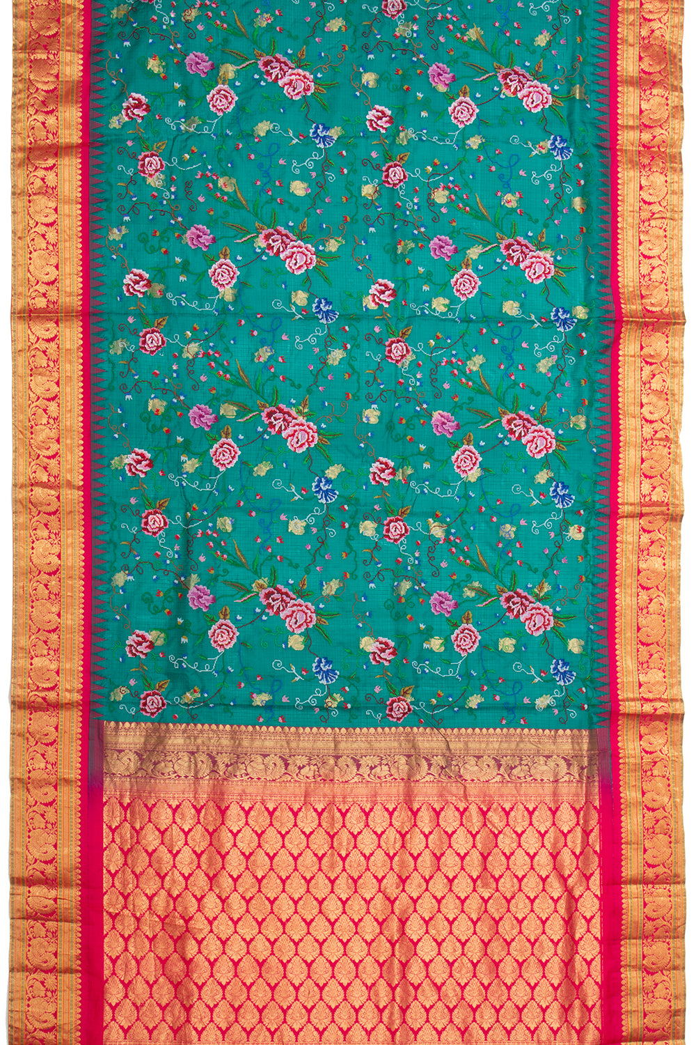 Kota Soft Silk Embroidery Teal Green Saree