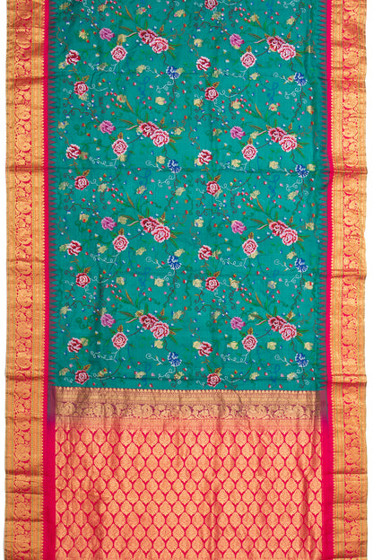 Kota Soft Silk Embroidery Teal Green Saree