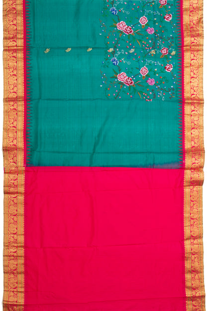 Kota Soft Silk Embroidery Teal Green Saree
