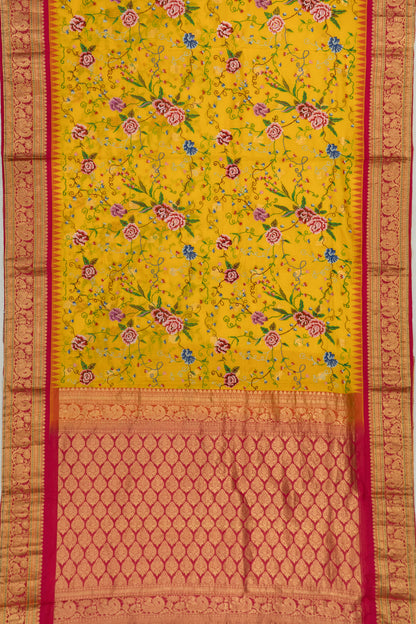 Kota Silk Embroidery Jaal Yellow Saree With Kanchi Border