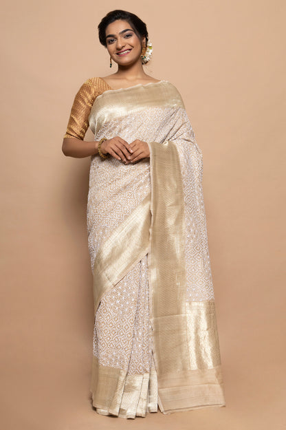 Tussar Kantha Work Beige Saree