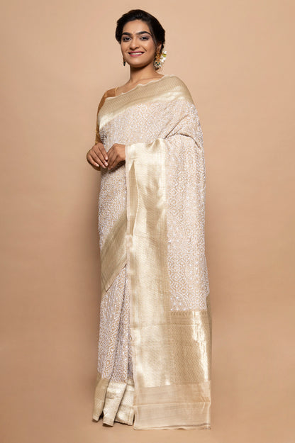 Tussar Kantha Work Beige Saree