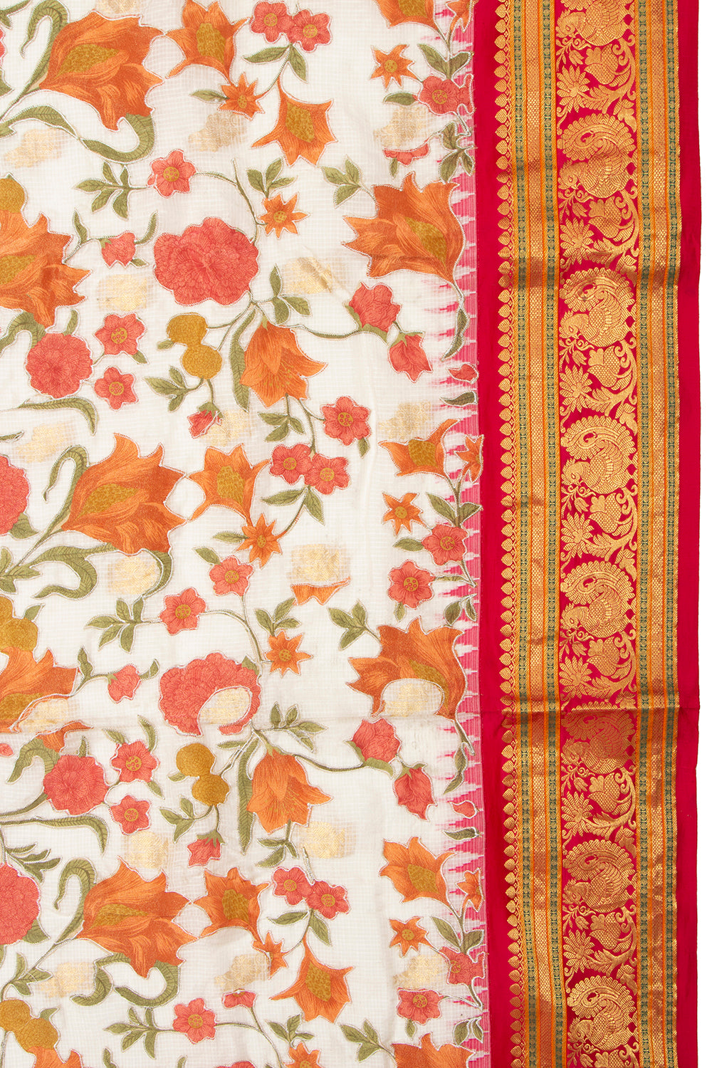Kota Soft Silk Embroidery White Saree