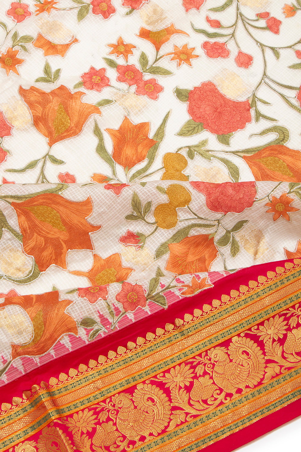 Kota Soft Silk Embroidery White Saree