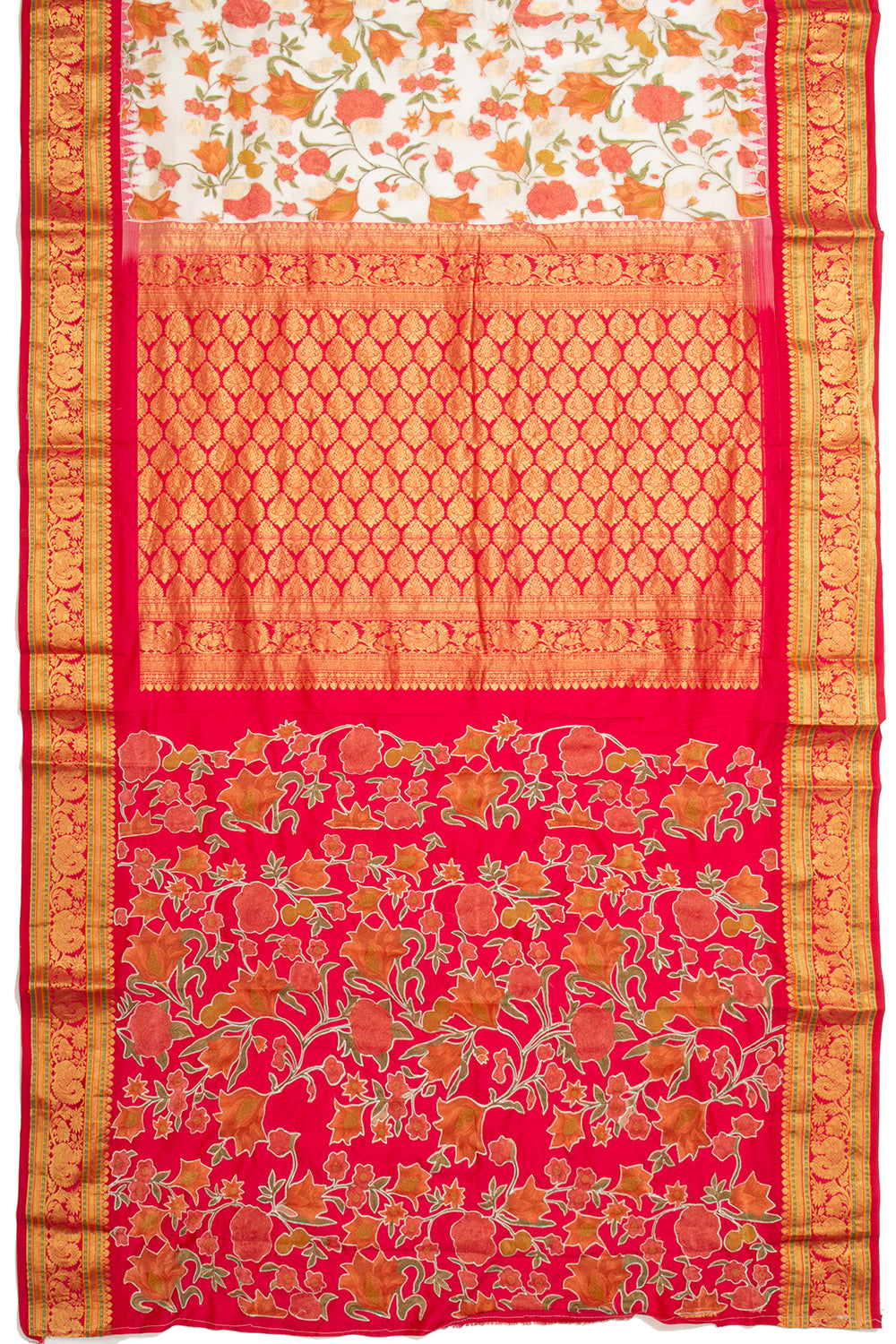 Kota Soft Silk Embroidery White Saree