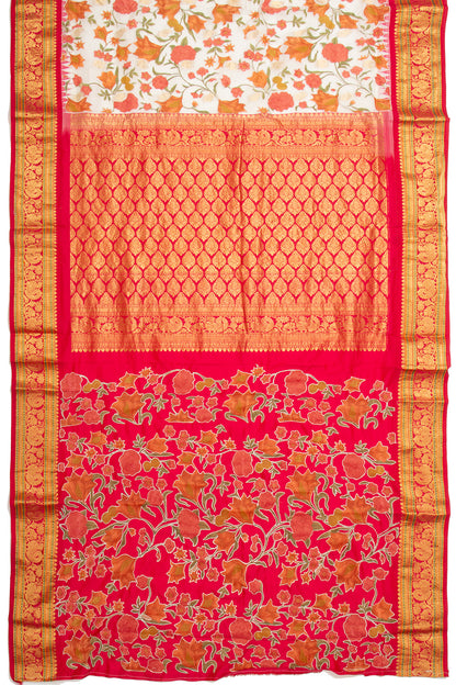 Kota Soft Silk Embroidery White Saree