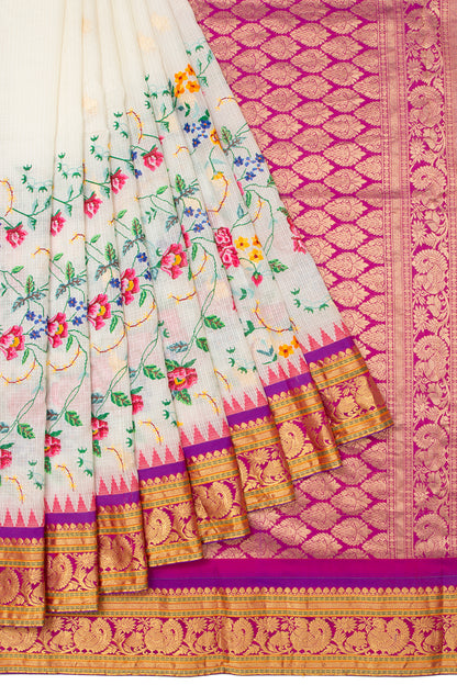 Kota Soft Silk Embroidery White Saree