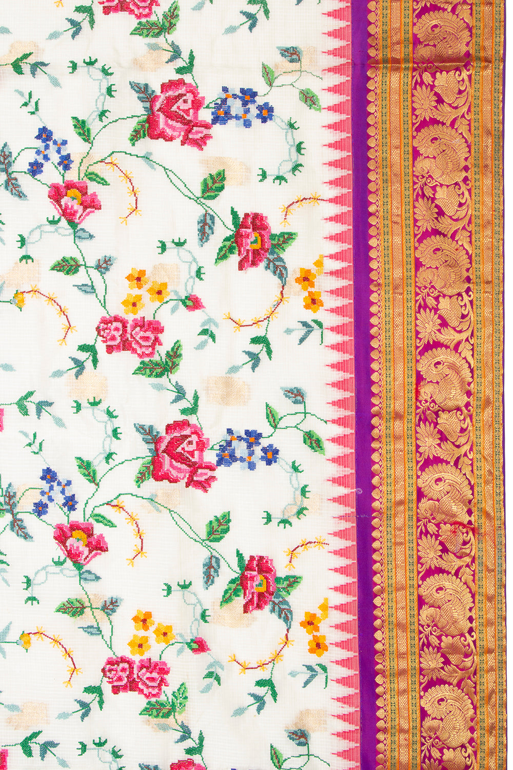 Kota Soft Silk Embroidery White Saree
