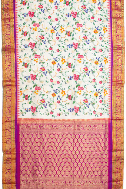 Kota Soft Silk Embroidery White Saree