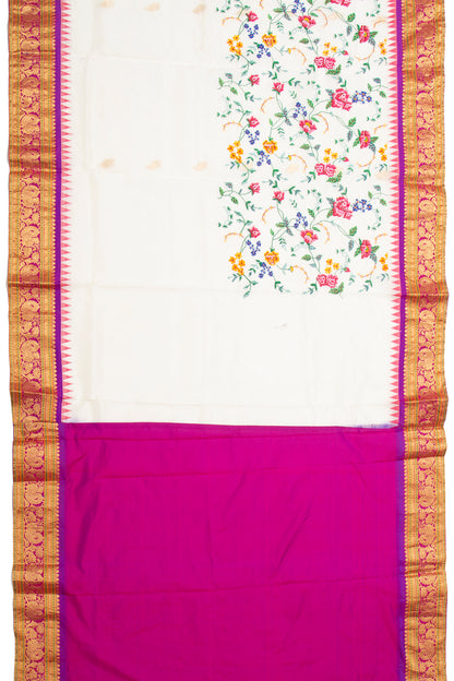 Kota Soft Silk Embroidery White Saree
