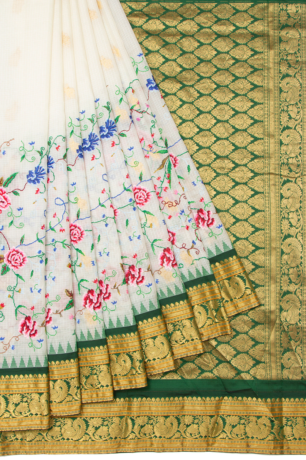 Kota Soft Silk Embroidery White Saree