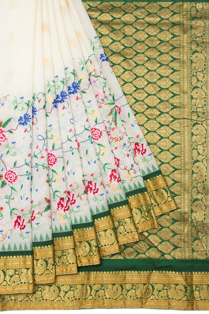 Kota Soft Silk Embroidery White Saree