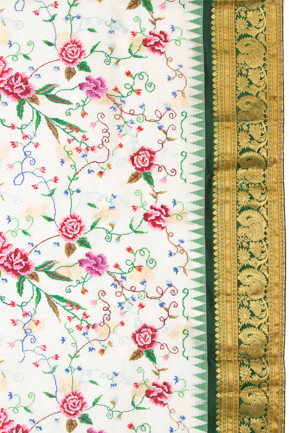 Kota Soft Silk Embroidery White Saree