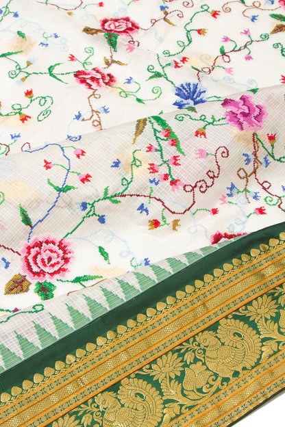 Kota Soft Silk Embroidery White Saree