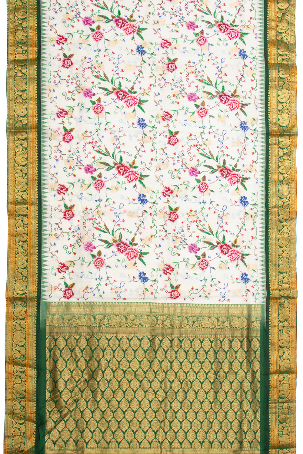 Kota Soft Silk Embroidery White Saree