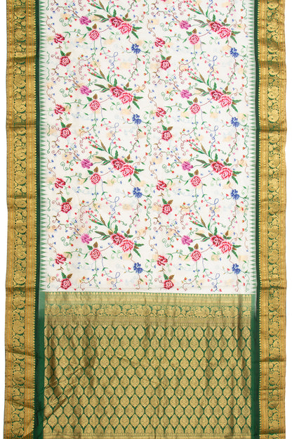 Kota Soft Silk Embroidery White Saree