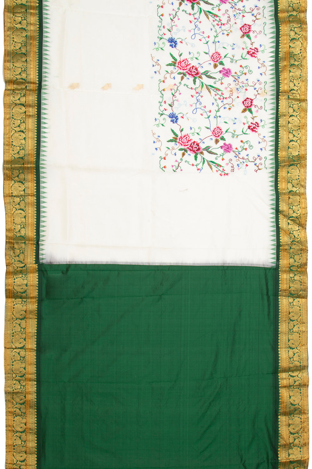 Kota Soft Silk Embroidery White Saree
