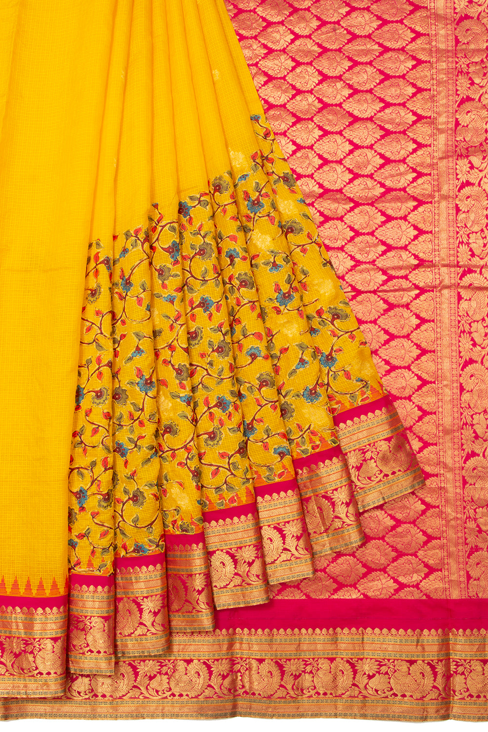 Kota Soft Silk Embroidery Yellow Saree