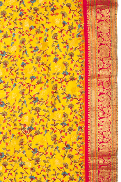 Kota Soft Silk Embroidery Yellow Saree