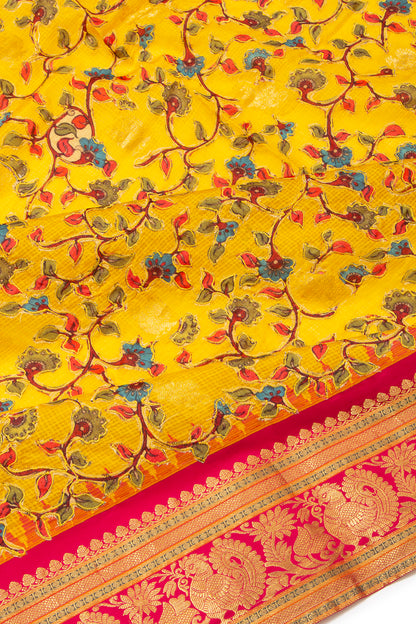 Kota Soft Silk Embroidery Yellow Saree