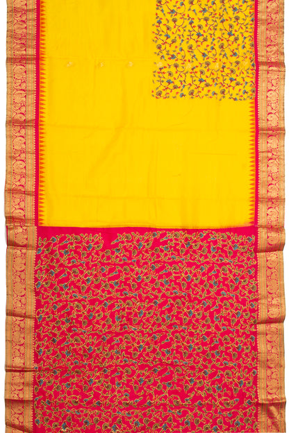 Kota Soft Silk Embroidery Yellow Saree