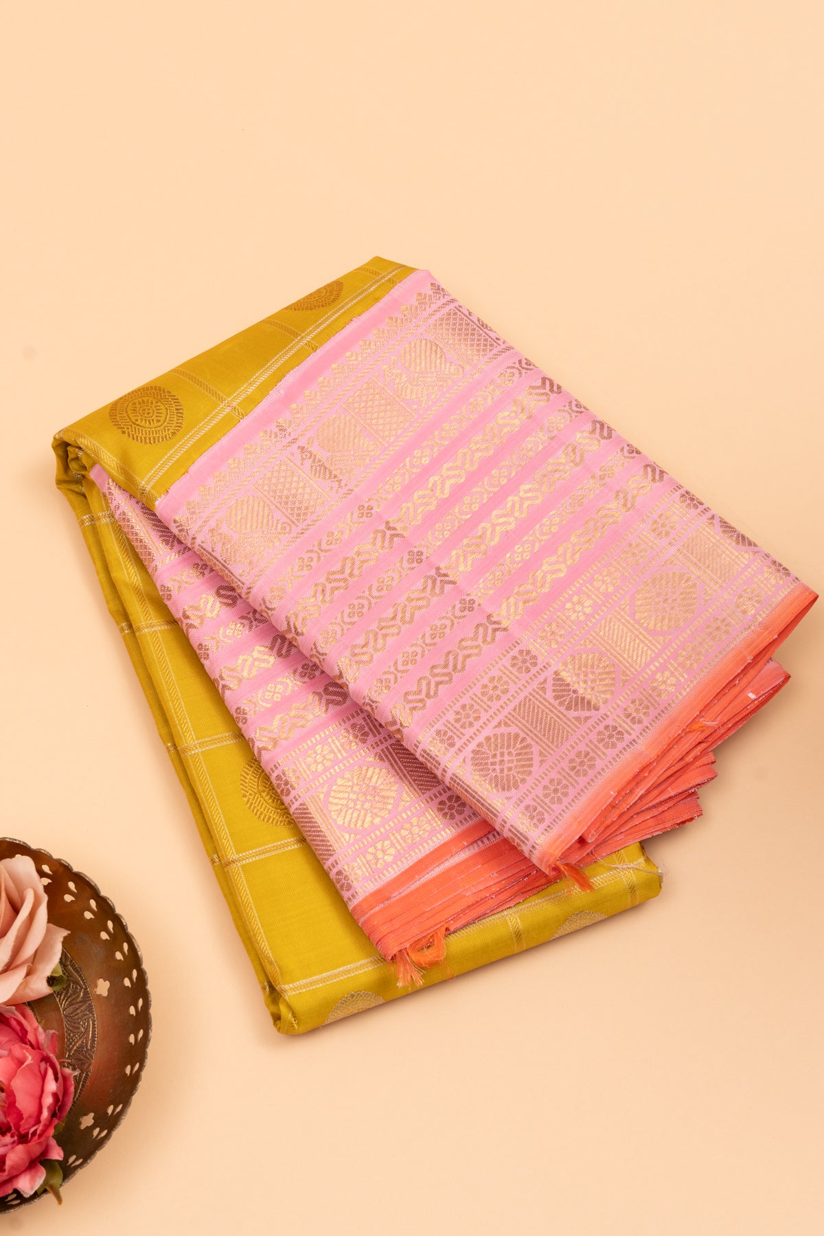 Kanchipuram Silk Checks And Butta Yellow Saree