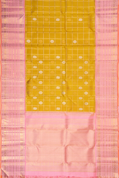 Kanchipuram Silk Checks And Butta Yellow Saree